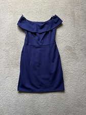 NEW Alexa Admor Navy Blue Draped Off the Shoulder Sheath Cape Dress Size Small