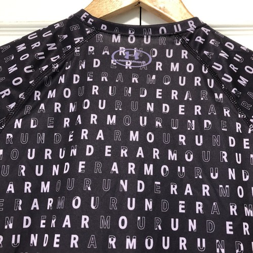 Under Armour Youth Tee Shirt Unisex Sz XL Black Purple Loose Heatgear Logo Top - Picture 10 of 10