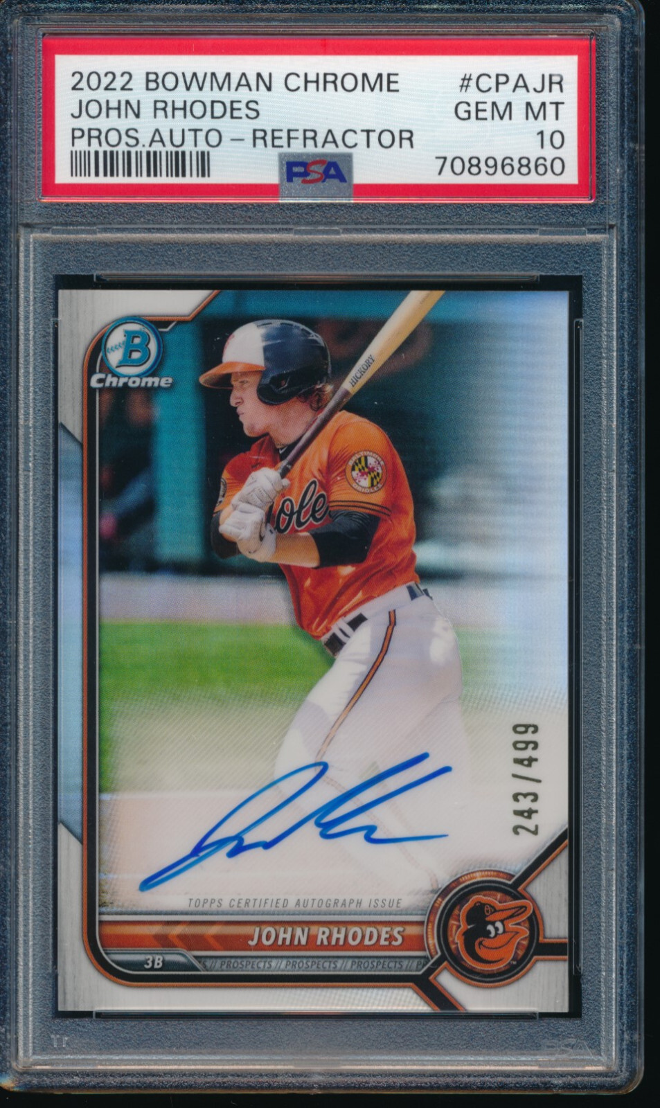 PSA 10 JOHN RHODES AUTO 2022 Bowman Chrome REFRACTOR #/499 Rookie RC GEM MINT