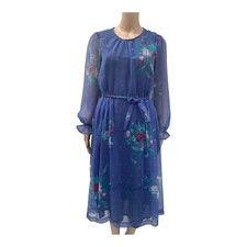 MAXINE Day Dress Fit  Flare Florals Sheer Belted Size 12
