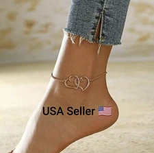 New Gold Silver Color Big Hollow Love Heart Adjustable Anklet Beach Leg Bracelet