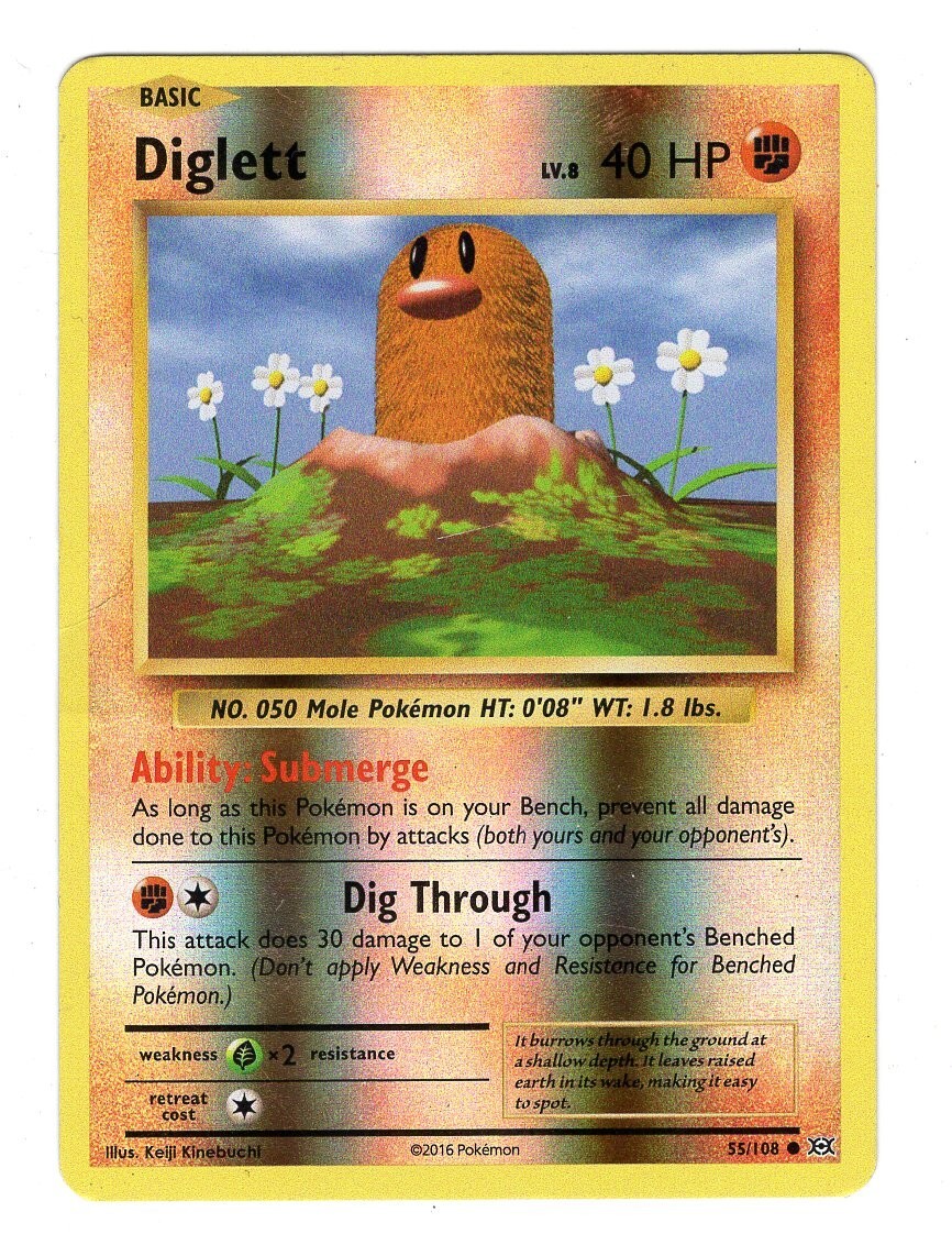Pokemon TCG Diglett XY Evolutions 55/108 Reverse Holo Common Card Played MP-LP