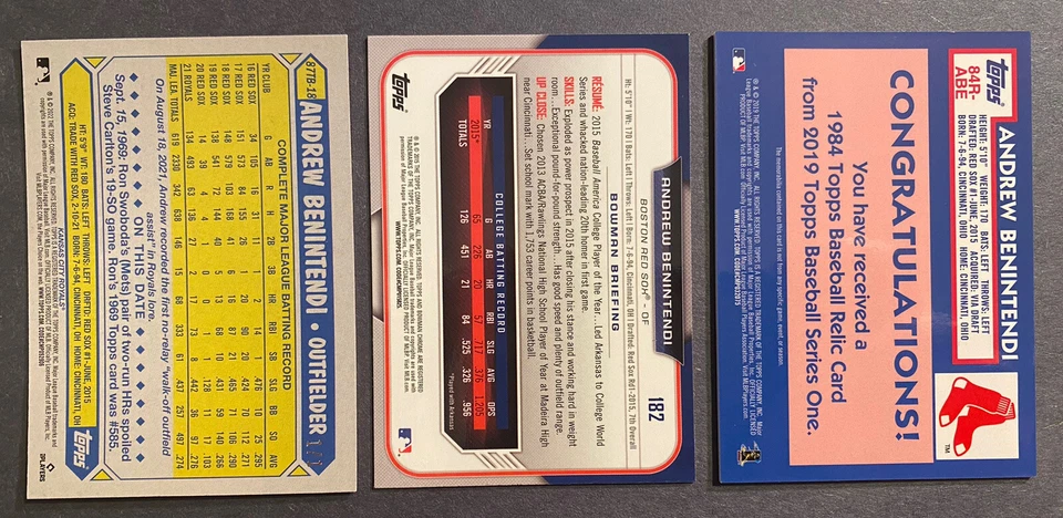 ¡Lote ANDREW BENINTENDI! Madera 1/1! 1st Bowman! Material! Reales Medias Rojas Medias Blancas! Foto 2 de 4