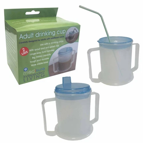 3x Adult drinking cup - 300ml - Anti-Splash - With Lid and Handles