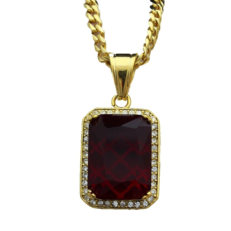 Acero Inoxidable Colgante Rubí Collares y colgantes para hombres