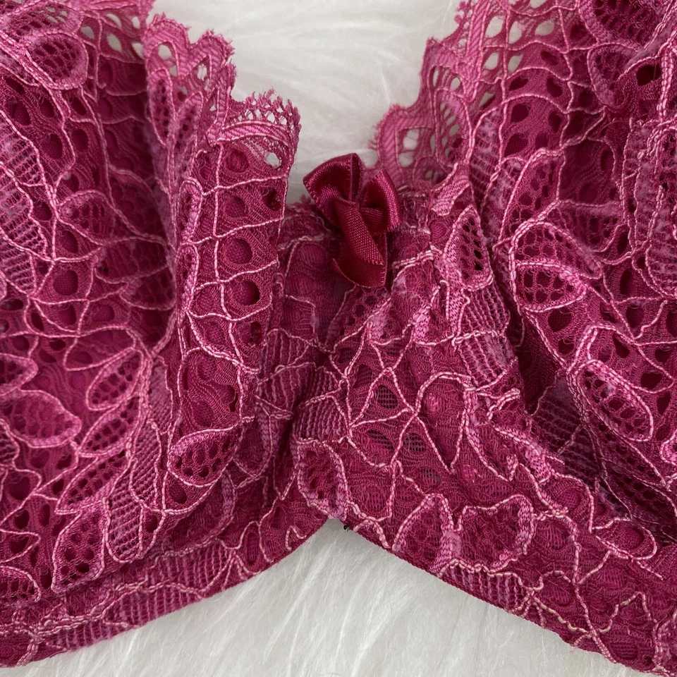 Lencería Felina Mujer Talla 34C Sexy Rosa Bordado Encaje Forrado Balconette Sujetador Foto 2 de 4