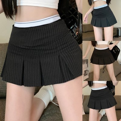 Niedrige Taille Retro Damen Schule Streetwear A-Linie Stichworte Sommer Neu Hinweise