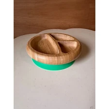 Avanchy Bamboo Toddler Plate Suction Divided Dish Kids Feeding Green Base