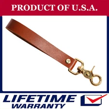 Keychain Genuine Buffalo Leather Loop Quick-Release Handmade Key Ring ( Gold)