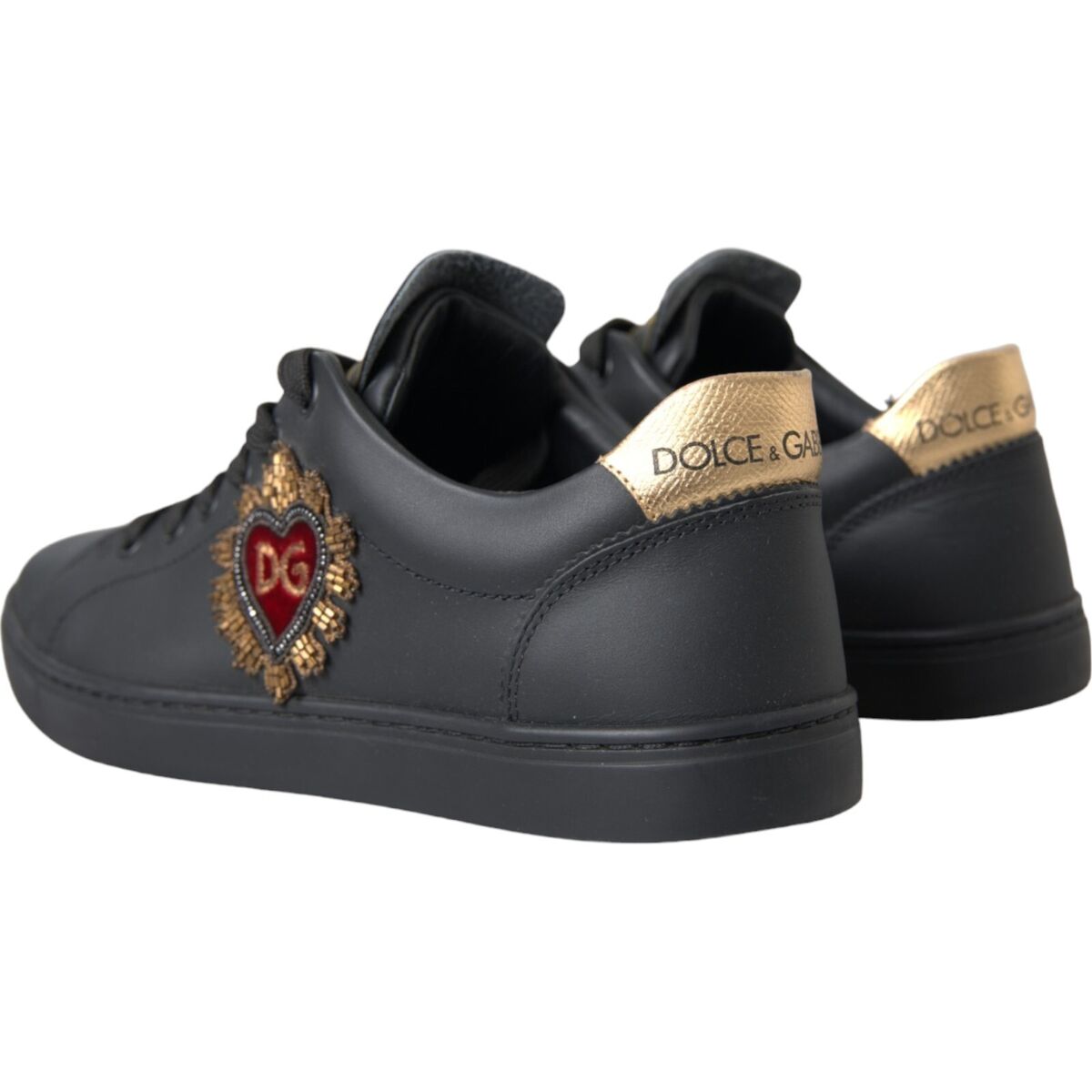 DOLCE & GABBANA Shoes Black Leather Heart Embellished DOLCE & GABBANA Shoes Black Leather Heart Embellished