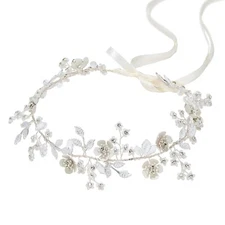 SWEETV Silver Flower Vine Bridal Headpiece