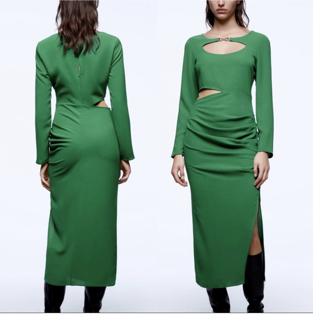 マルベリー Zara bloggers favorite Kelly green cutout midi Dress | eBay