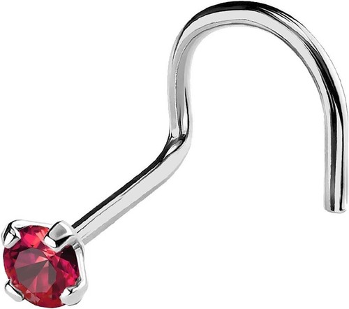 925 Silver Red Ruby 3mm Cubic Zircon Nose Stud Ring Piercing Pin for Women Gift - Picture 3 of 5
