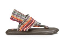 Sanuk Yoga Sling 2 Olive Multi Tribal Stripes Yoga Mat Sandals Size 6 -NEW-