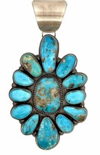 Native American Massive Turquoise Pendant Sterling Silver Signed LP 