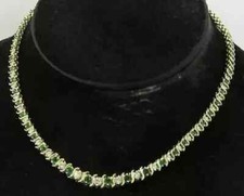 15Ct Round Lab Created Emerald  DiamTennis Necklace 14K Yellow Gold Plated 18"