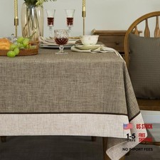 Solid Bordered Retro Tablecloths Classic Textured 102" x 55" Rectangular Flax
