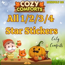 Monopoly_Go All 1-2-3-4 stars stickers 🍀 Cozy Comforts all stickers 🍀