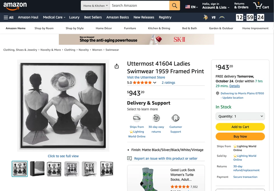 MODELOS DE TRAJE DE BAÑO AÑOS 50/TRAJES DE BAÑO PARA DAMA 1959 ESTAMPADO DE MODA ENMARCADO 39"x39" MCM Foto 3 de 4