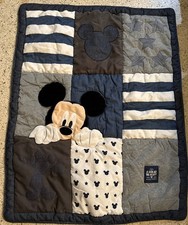 Disney Mickey Baby Comforter Quilt Throw Hello World Denim Patchwork Crib 41x33