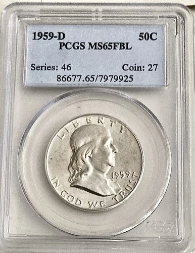 1959-D Franklin Half Dollar PCGS MS65. FBL