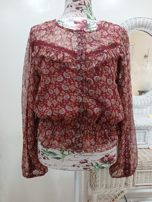 American Eagle Red Blouse Laced Size Large (A5)