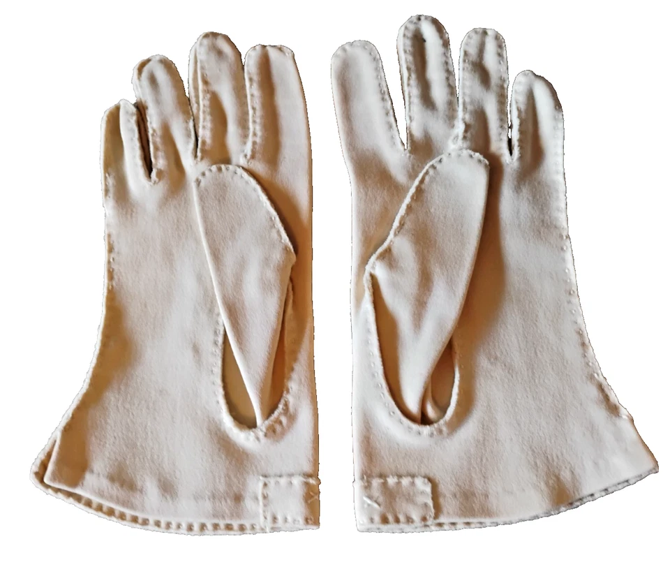 Vintage HANDMADE Small Cotton Wrist Gloves Ivory Cream Pearlcore Rockabilly 50s - Image 2 of 4