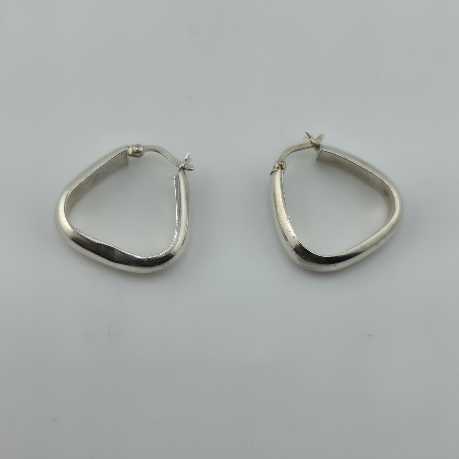 Sterling Silver Hoop Earrings Triangular Rounded … - image 1