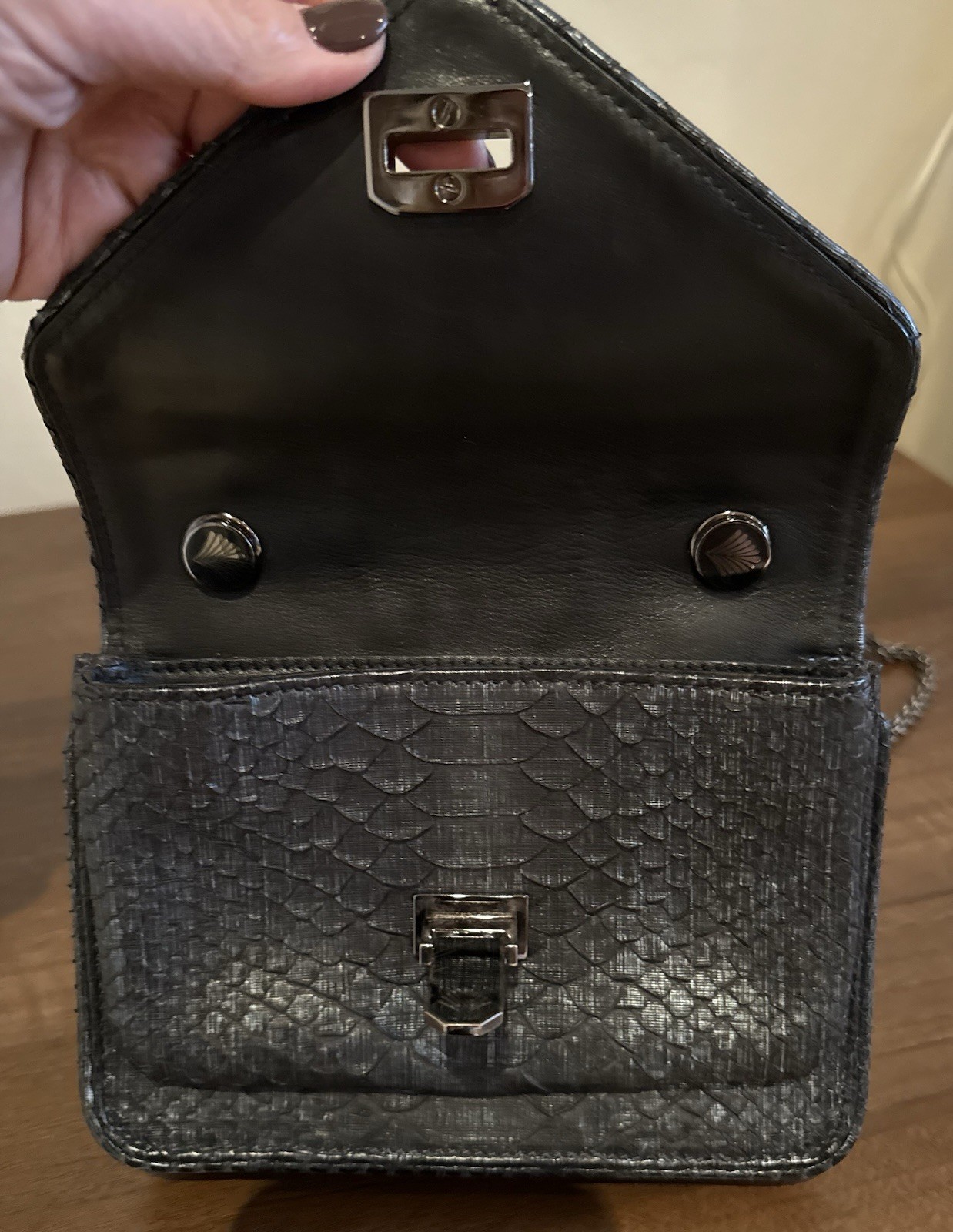 Baraboux Python-Embossed Leather Crossbody Bag Bl… - image 5