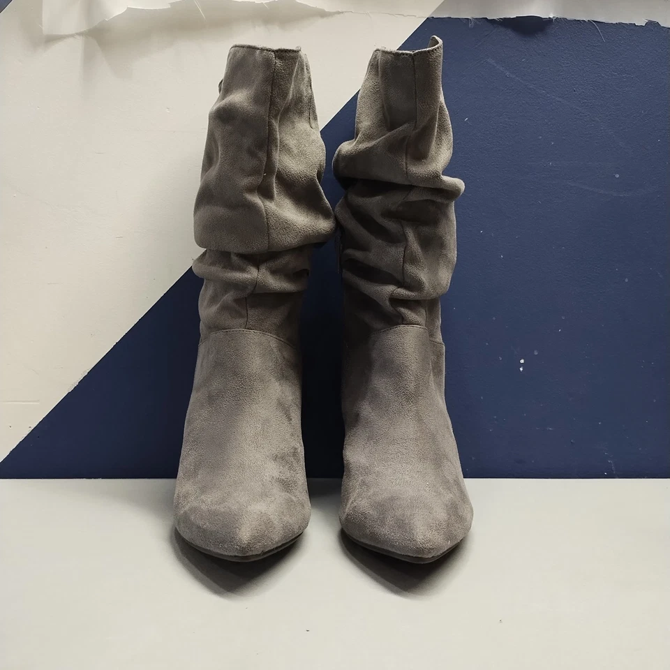 Christian Siriano Invierno Botas Slouch Mujer Talla 8 Gris Tela Cremallera Lateral Superior Foto 2 de 4