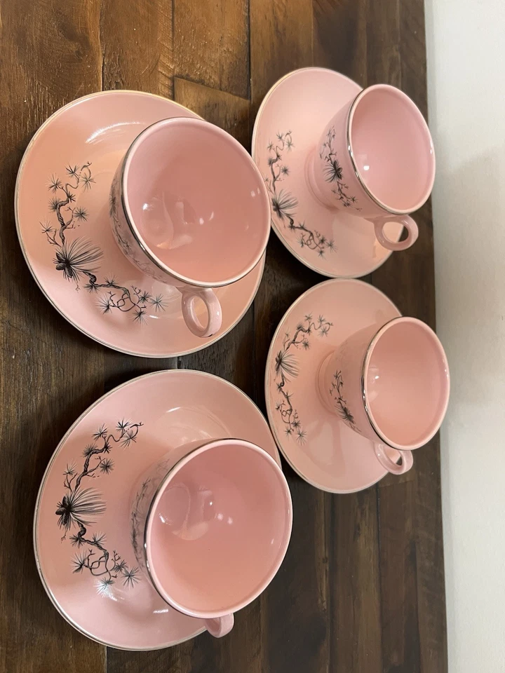 DE COLECCIÓN AÑOS 50 MEDIADOS DE SIGLO TAYLOR SMITH TAYLOR ROSA PINO ENANO Servicio Para 4 28 Piezas Foto 3 de 4