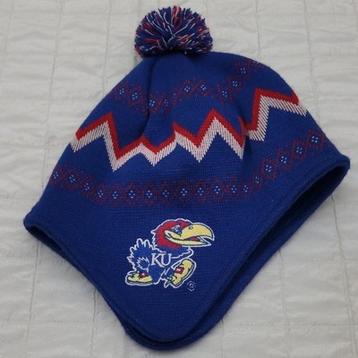 NCAA by Outerstuff Kansas Jayhawks Boys Ear Flap Winter Hat Blue Pom-Pom