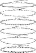 6Pcs Stainless Steel Chain Bracelets for Men Women 2Mm Cuban Snake Twists Rope B