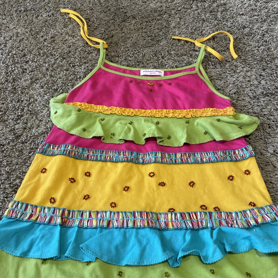 Vestido Floral Michael Simon Niña Diseñador Multicolor Bordado Talla 4 Cuentas Foto 2 de 4