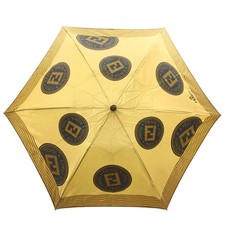 FENDI Logo Pattern Folding Umbrella Gold Black Fabric Women's Accessories Japan