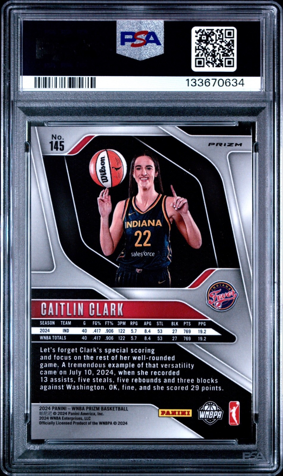 2024 Panini Prizm WNBA Caitlin Clark Orange Ice #145 Rookie RC PSA 10 Gem Mint view 2