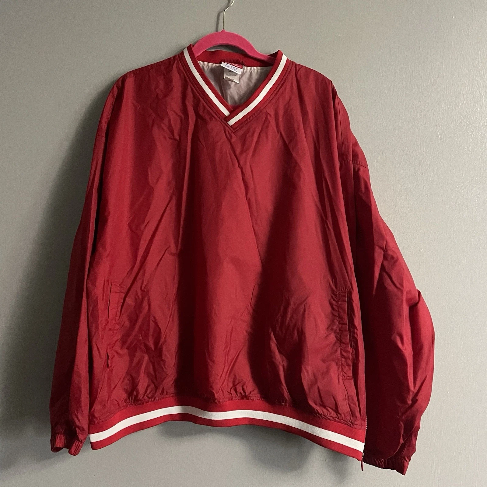 Vintage Champion Windbreaker Jacket Adult Sz XL Red Pullover V Neck Light Weight