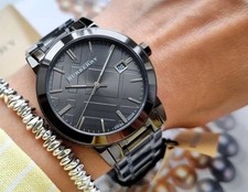 Image of NEW BURBERRY WATCH STAINLESS STEEL BACK STRAP & BLACK DIAL BU9007 GENUINE