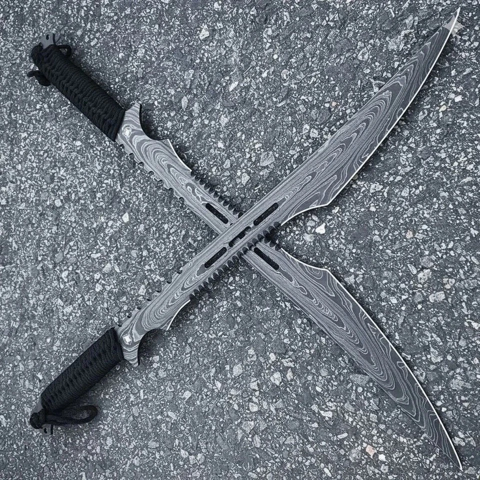 ESPADA NINJA DE DOBLE FILO DE ACERO DAMASCO HECHA A MANO PERSONALIZADA ESPADA SAMURAI AFILADA Foto 2 de 4