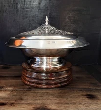 1940s Sheets-Rockford #1592 Silverplate Covered Serving Dish w/ Pierced Lid/RARE