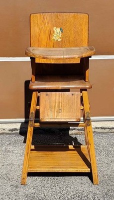 Vintage Convertible Wooden High Chair with Tray Converts to Chair with Desk