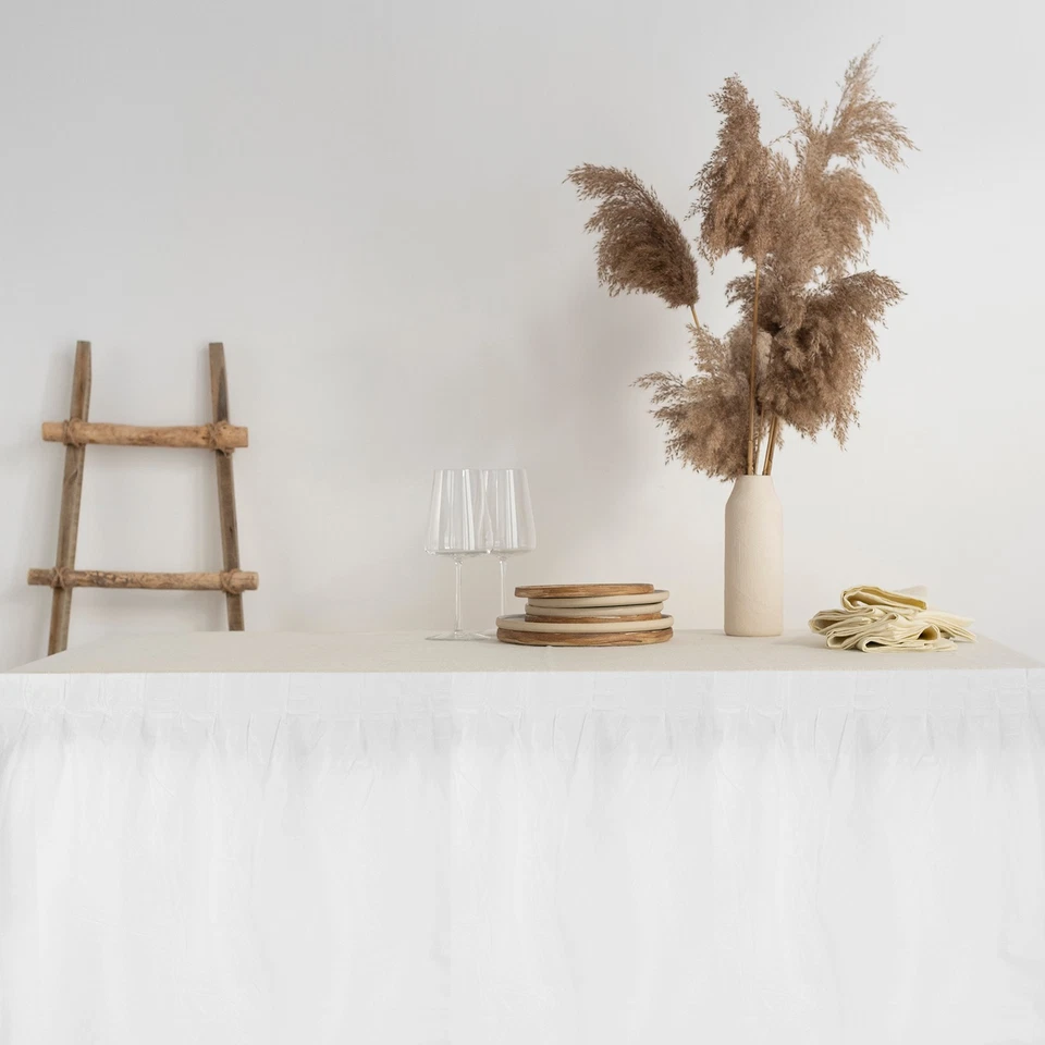 4 Pack White Plastic Table Skirts, 29 in x 14 Ft Table Skirts Rectangle - Image 4 of 4