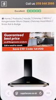 Rangemaster RCLAHDC110BL/B Built In 110cm 3 Speeds Chimney Cooker Hood Black /