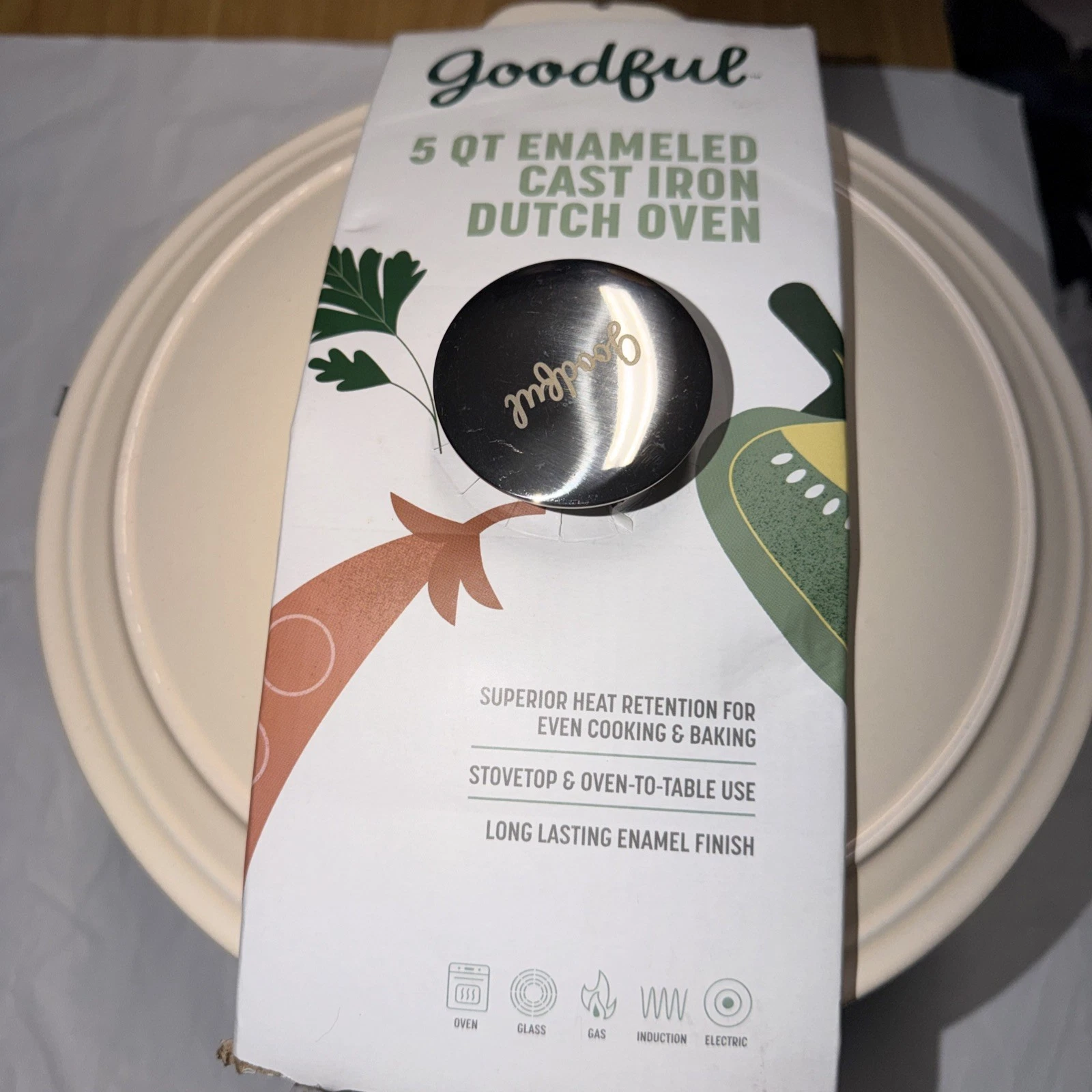 Goodful 5-Qt. Enameled Cast Iron Dutch Oven, New with damage