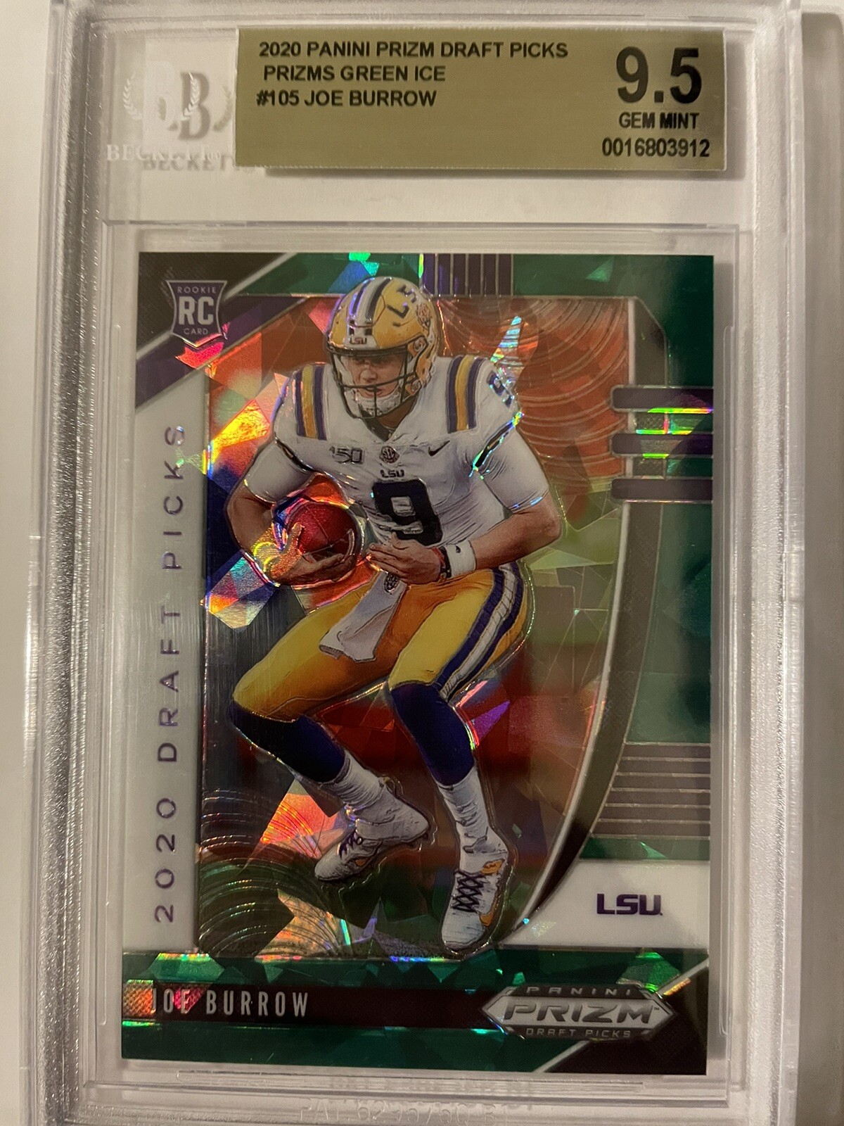 Joe Burrow RC #2/18 (BGS 9.5 Gem Mint) Green Ice 2020 Panini Prizm DP No. 105