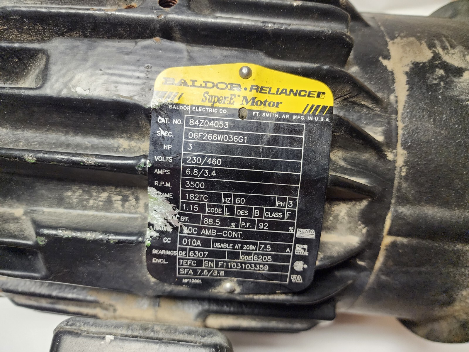 Baldor 84Z04053 Super-e Motor Spec 06f266w036g1 for sale online | eBay
