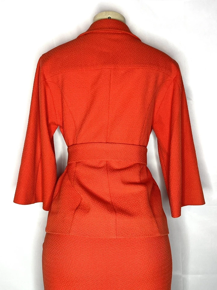 VALENTINO ROMA NARANJA ALGODÓN CINTURÓN CHAQUETA FALDA TRAJE TALLA 40/4 Foto 4 de 4