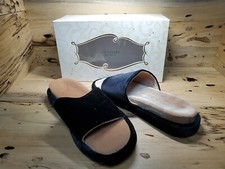New In Box Victoria s Secret Black Velvet Fuzzy Slides Slippers Size Medium V843