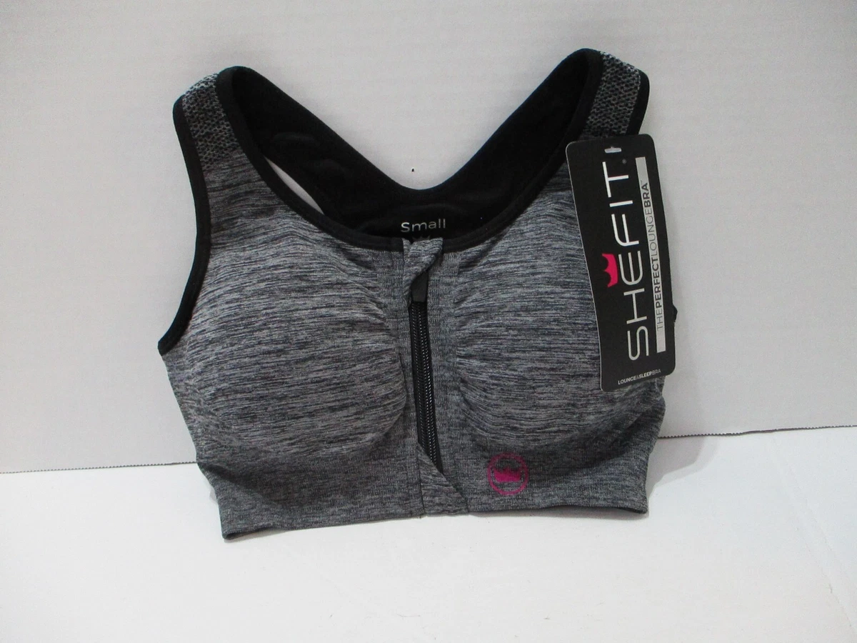 Shefit Womens Sports Bra Small Gray Wireless Front Zip Athletic