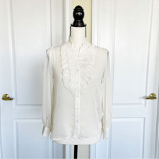 Banana Republic NWT Petite XSP Sheer Tea Stained Creme Ruffled Collar Blouse